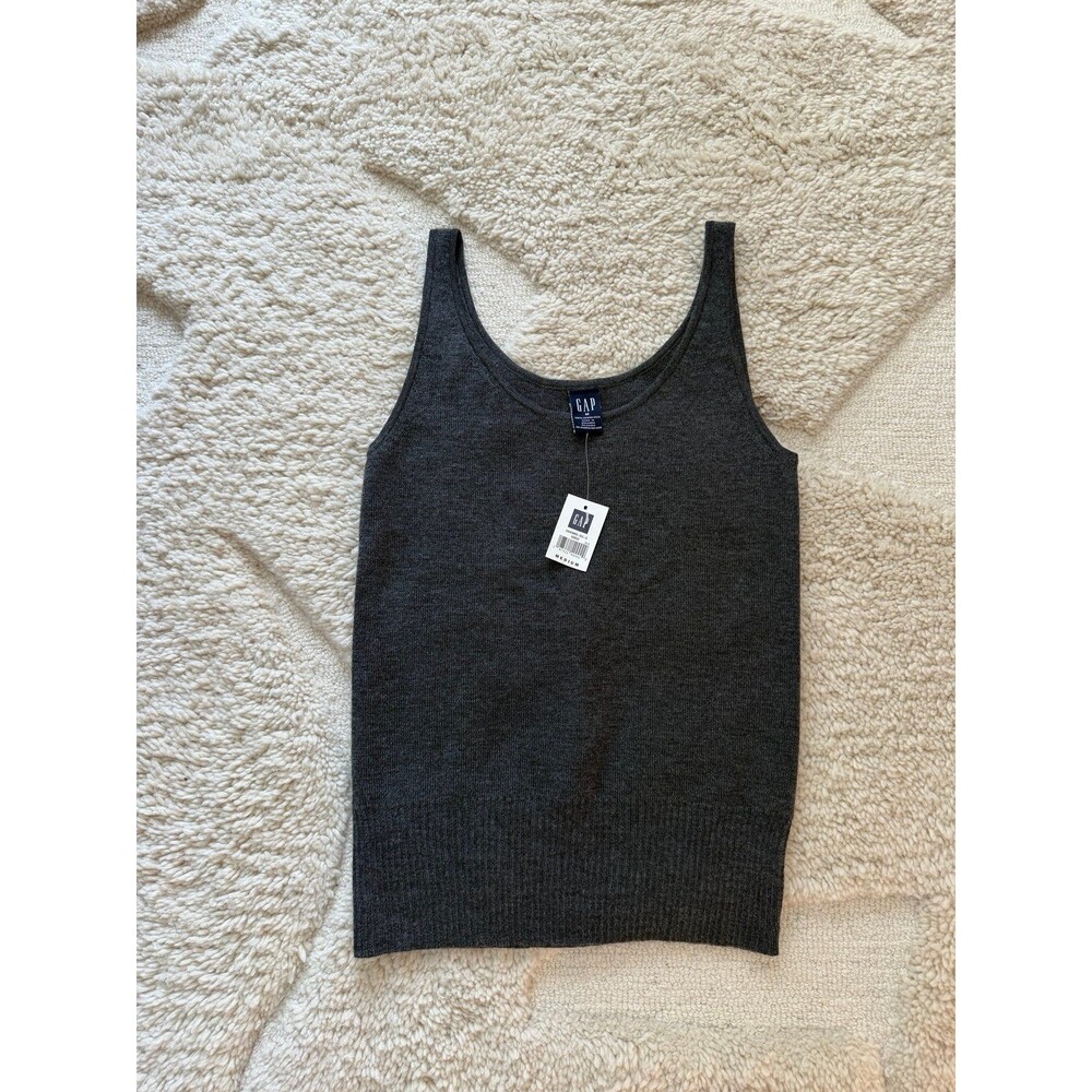 NWT Gap 100% Merino Wool Knit Sweater Tank Top Charcoal Gray M